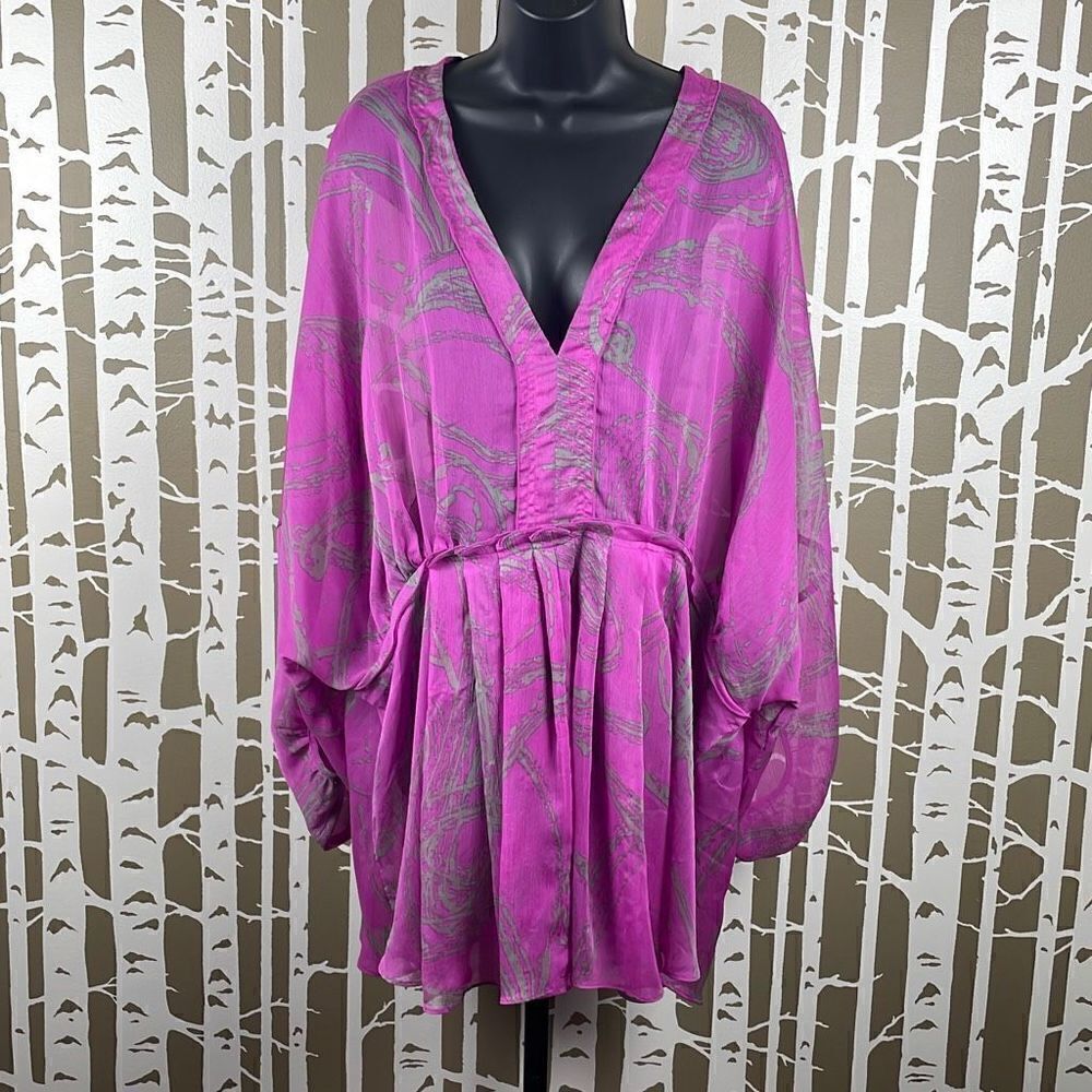 Lane Bryant Sheer Gauze Tunic 26/28 Pink Gray